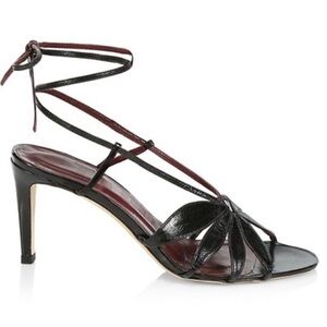 Staud Floral Ankle-Tie Leather Sandals